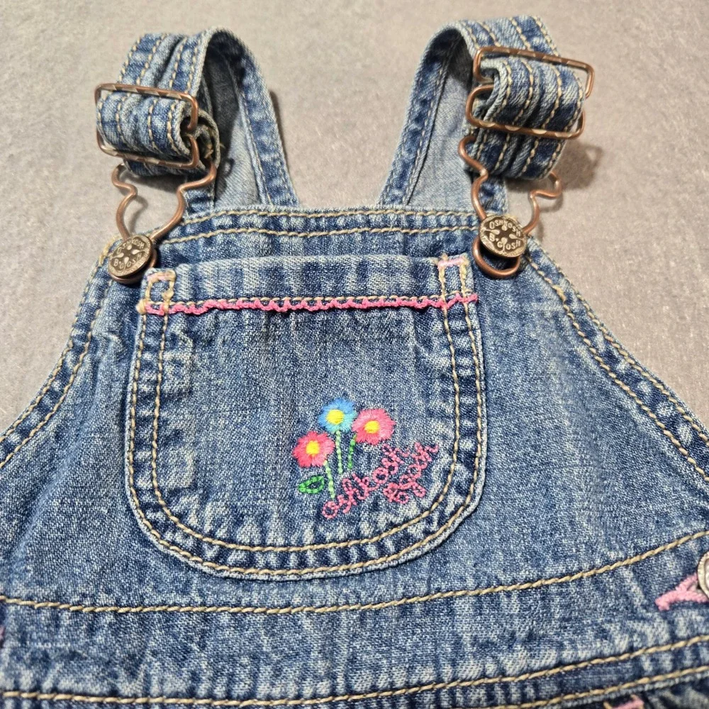 OshKosh B'gosh Baby Girls Blue Denim Floral Embroidered Jumper Dress 18 Months